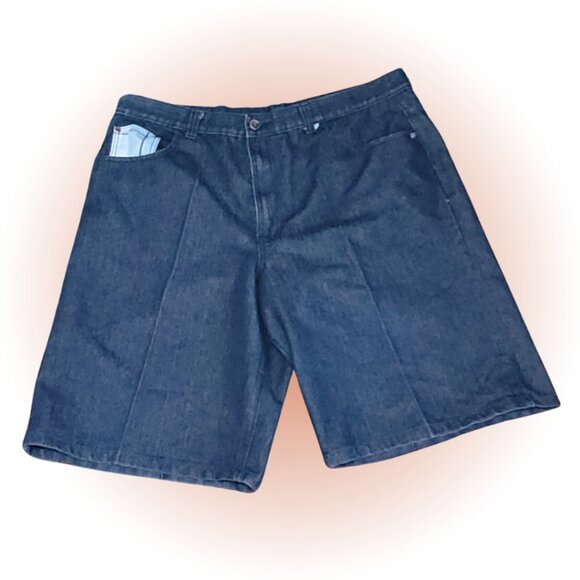 Y2K RETRO RARE RED APE BLUE & WHITE PLAID DETAIL MEN'S DENIM JEAN SHORTS EUC 44 - Picture 2 of 10